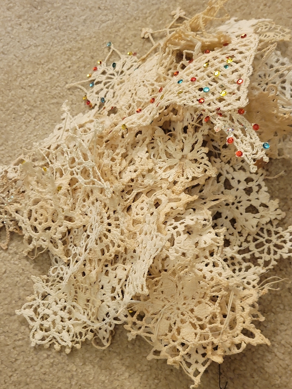 65 Pc Vtg Crochet Snowflake Ornaments Lot of 65 Stiffened Handmade